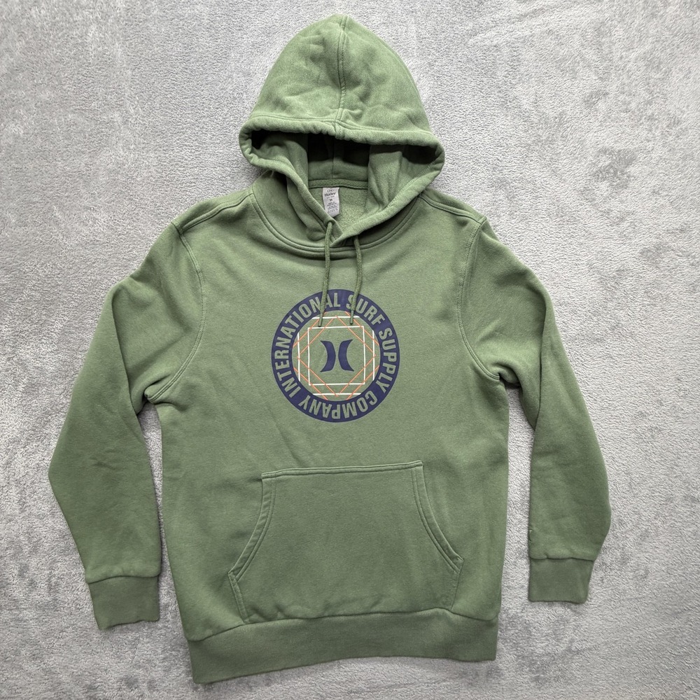 Hurley Hoodie Mens Medium Green Fleece‎ Pullover Surf Logo Graphic Sweatshirt